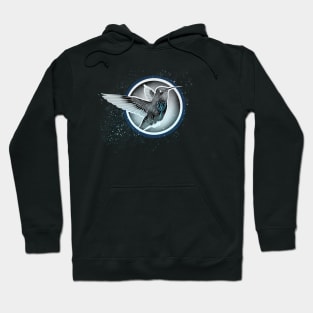 Humming bird with blue heart flying in the snow Hoodie